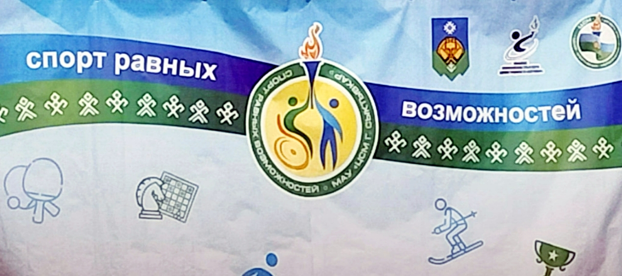 Баннер с надписью "спорт равных возможностей" и логотипом "Сыктывкар", изображающий различные виды спорта.